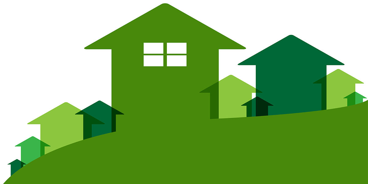 Immobilienerbe Collage aus gemalten Häusern in verschiedenen Grüntönen - Immobilienerbe