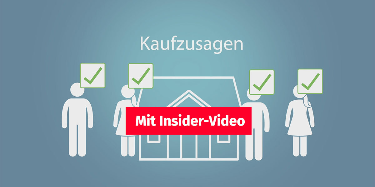 Bieterverfahren Vier Kaufinteressenten stehen um eine Immobilie und geben eine Kaufzusage ab | Bieterverfahren