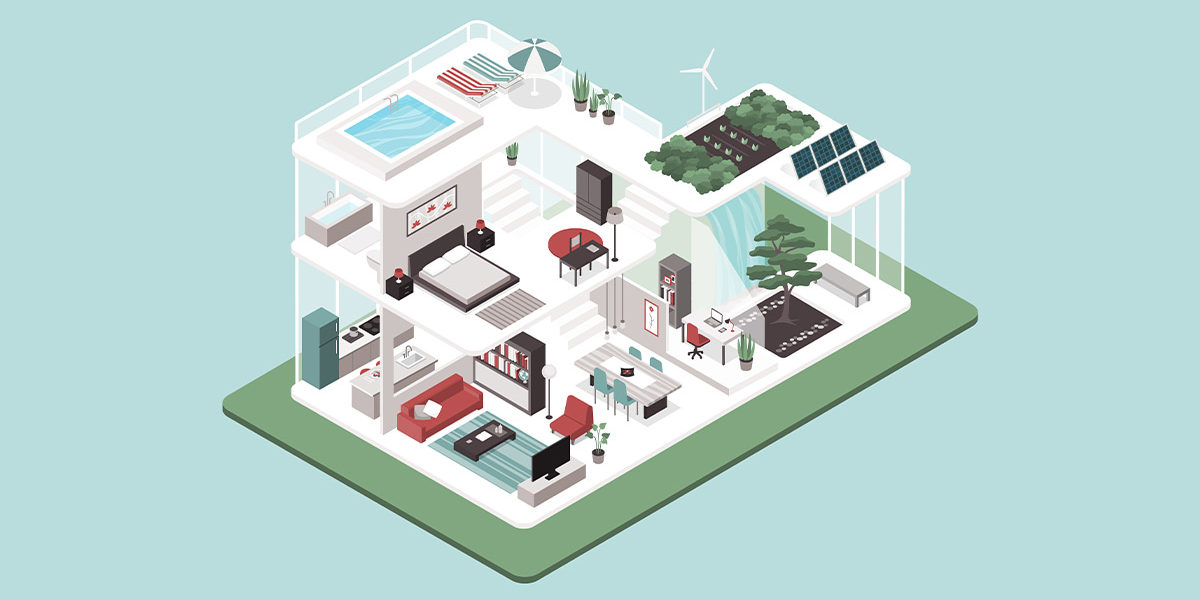 CO2-Steuer 2023 Zeichnung eines modernen und energieffizienten Hauses.
