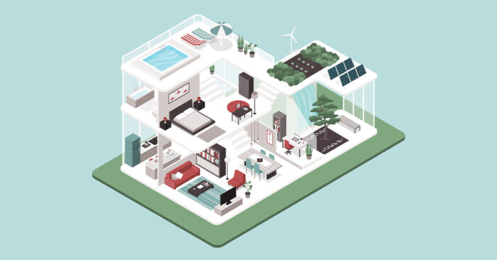 CO2-Steuer 2023 Zeichnung eines modernen und energieffizienten Hauses.