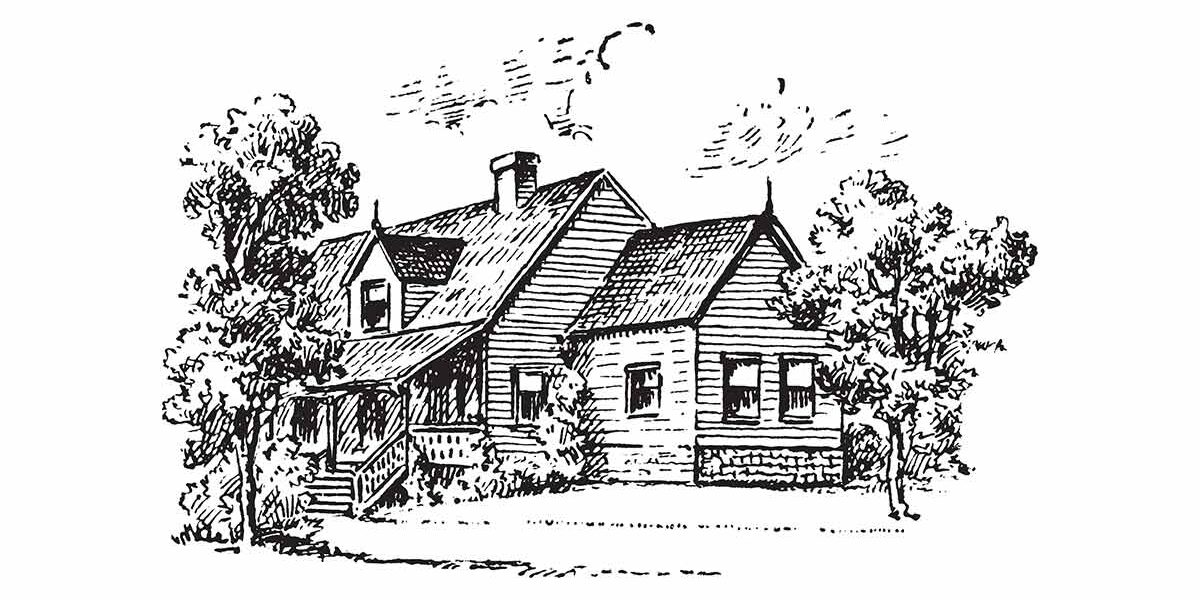 Bauen oder Kaufen Bleistiftskizze eines Einfamilienhauses in der Natur | Bauen oder Kaufen