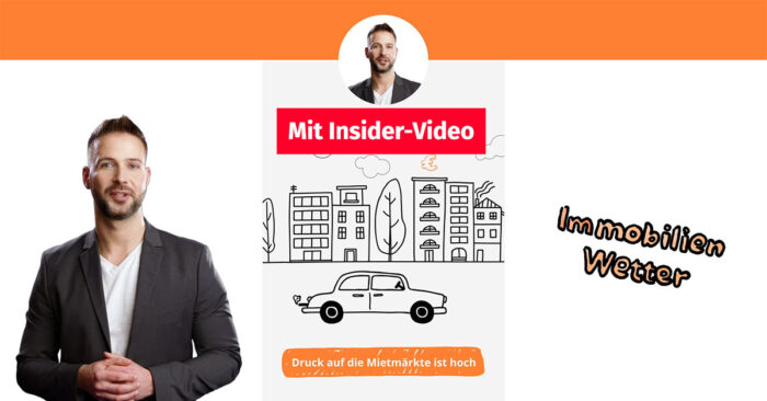 Druck auf Mietmarkt nimmt weiter zu Links steht ein Mann und erklärt die aktuelle Entwicklung an den deutschen Immobilienmärkten, in der Mitte werden die Aussagen comicartig illustriert | Druck auf Mietmarkt nimmt weiter zu