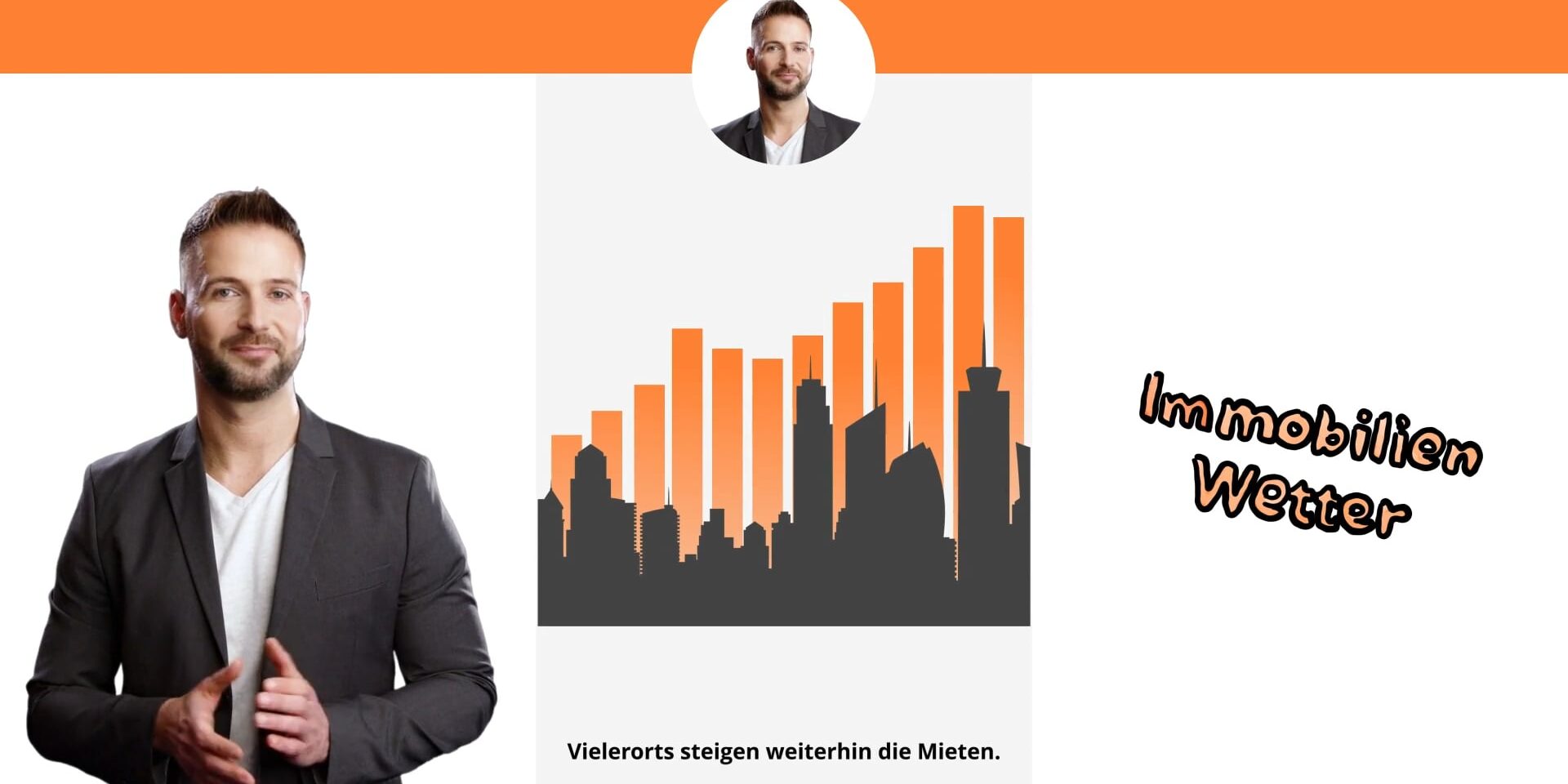 Ein Teaser für das Immowetter, ein Moderator, der das Immobilien-Wetter ansagt