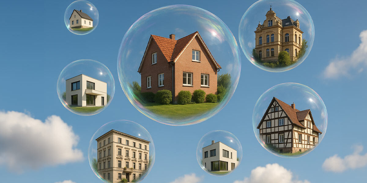 Immobilien in Blasen, die das Thema Immobilienmarkt veranschaulichen sollen